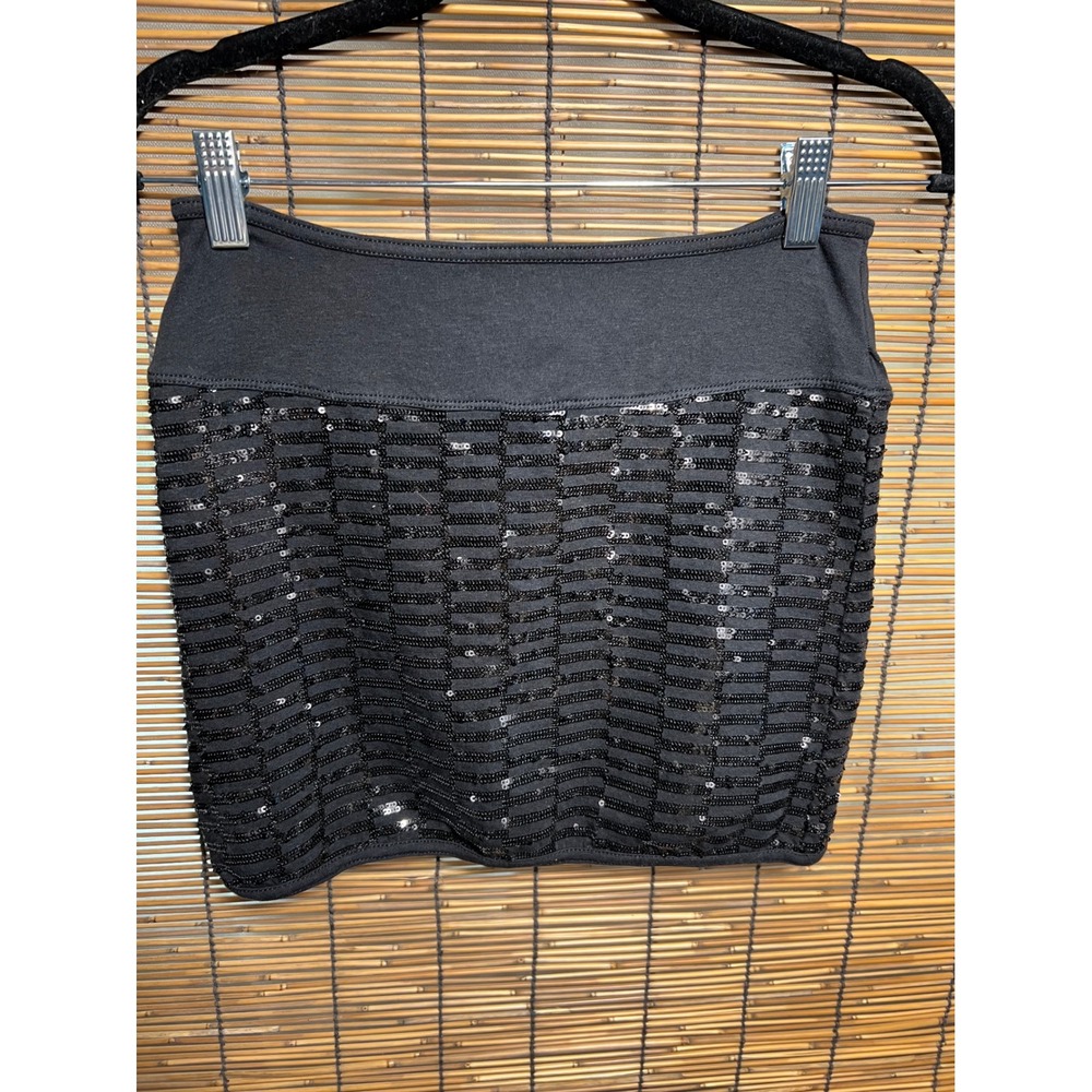 American Eagle Black Sequin Striped Mini Skirt Size 00 Back Zip Sparkle